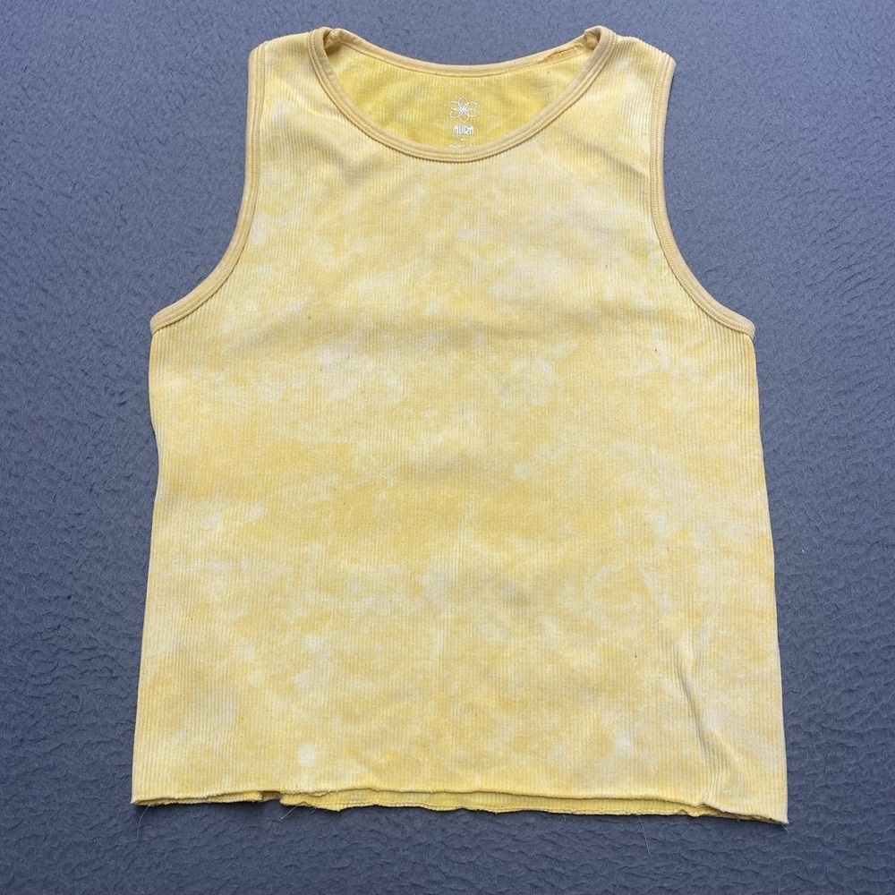 AURA Tank Top Womens M/L Yellow Ribbed Knit Scoop Neck Stretch Basic Casual